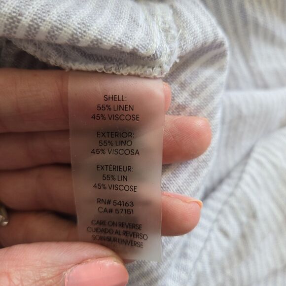 Calvin Klein Maxi Dress Sz 14 Blue Striped Linen Tiered Sleeveless A-Line - Picture 6 of 15